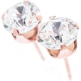 pewterhooter 18ct Rose Gold on 925 Sterling Silver stud earrings for women made with sparkling Diamond White crystal from Swarovski®. London jewellery box. Hypoallergenic & Nickel Free Jewellery.