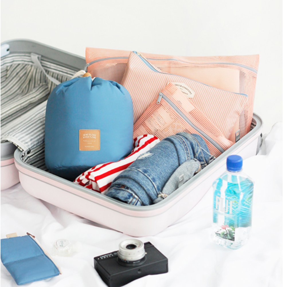 Cosmetic Toiletry Bags Vinmax Travel Makeup Bag Pouch Bucket Barrel Shaped (Blue)