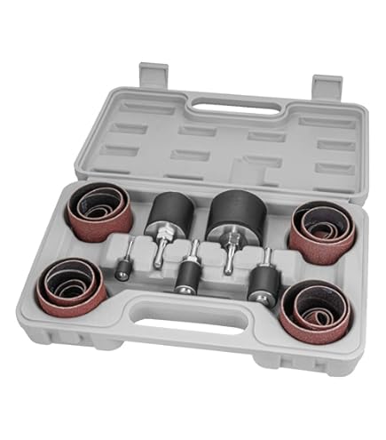 LINE10 Tools 4-1/2 Inch Spindle Sander Attachment Kit – 3 Drums & 9 Sleeves, 60/80/120 Grit, 3/8 Shank For Drill Press