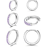 925 Sterling Silver Small Hoop Earrings Cubic Zirconia Huggie Hoop Earrings, 3 Pairs 14K White Gold Plated Cartilage Piercing Earrings Ear Cuff Tiny Hoop Earrings for Women Men