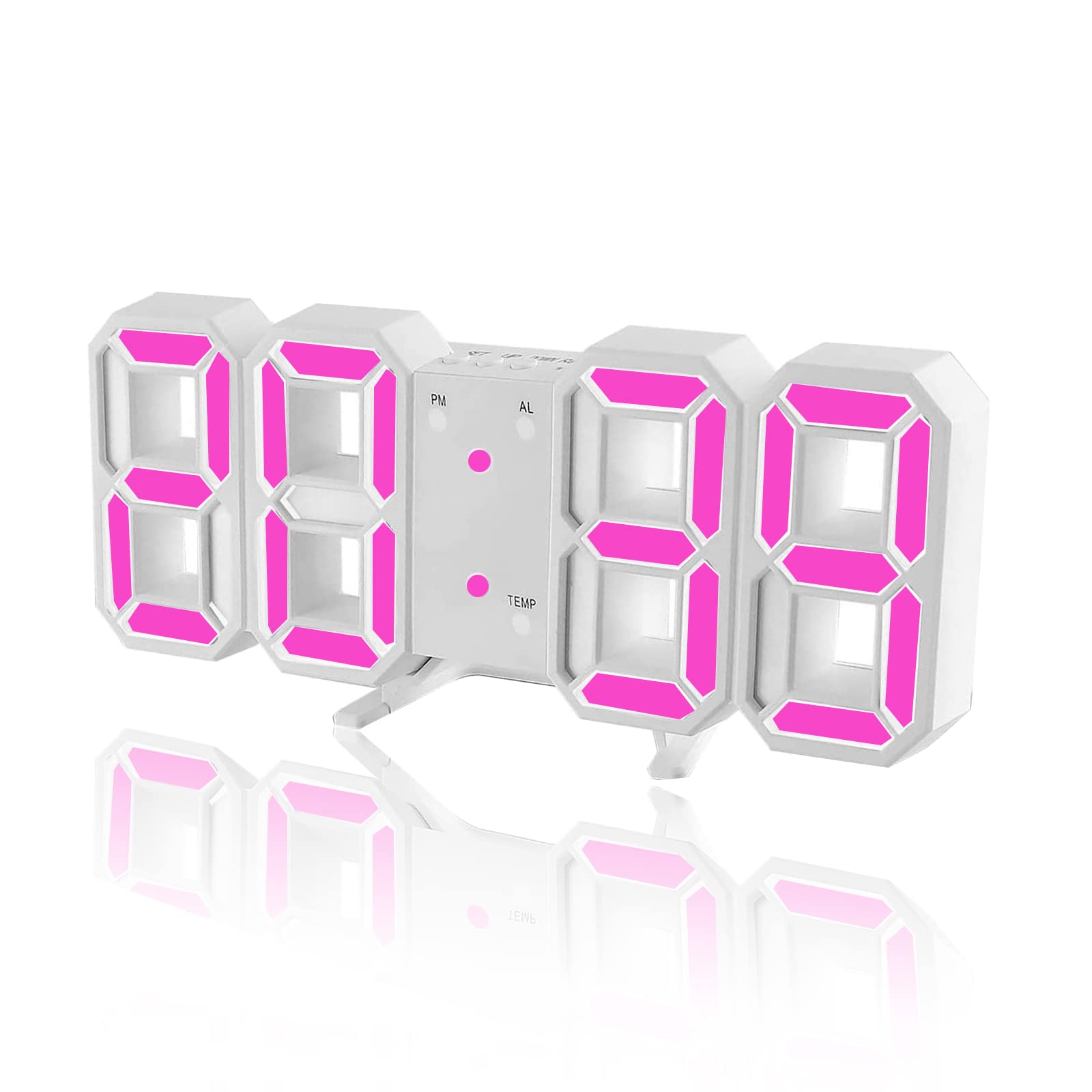 DSLIHA 3D Digital Alarm Clock for Bedrooms, LED Desk USB Electrify Digital Wall Alarm Clock for Office Home Living Room (Pink)