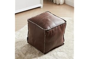 Louis Donné Unstuffed Ottoman Pouf Cover, Faux Leather Pouf Ottoman Cover Foot Stool, 17.7" Square Small Bean Bag Footstool, Soft Ottoman Foot Rest with Storage for Living Rooms Bedrooms, Brown
