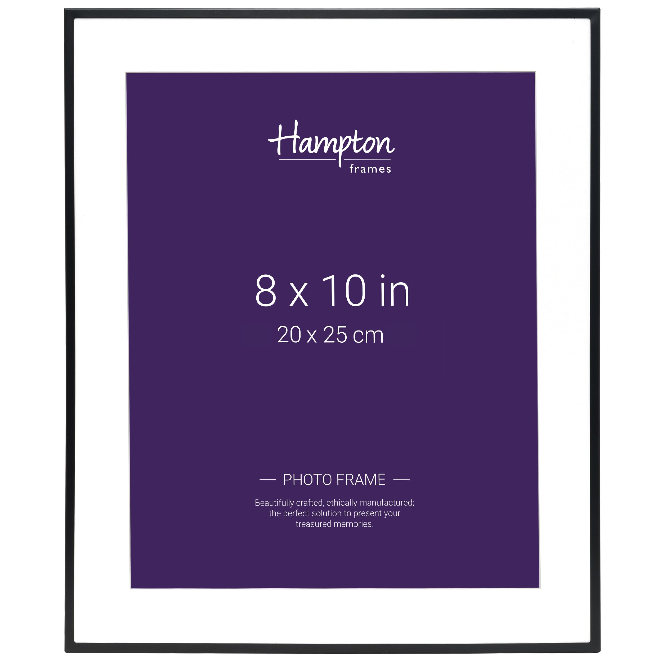 Hampton Frames Photo Frame MADRID | 8x10 Inch (20x25cm), Matt Black, Narrow Profile | Bevel Mount, Freestanding or Wall Mount | Classic Display for Portraits and Photos