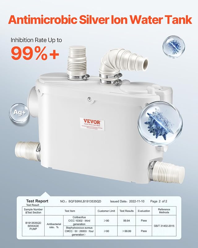 Trituratore WC Scarico Bagno Pompa Trituratore per WC 500W 3 Entrata