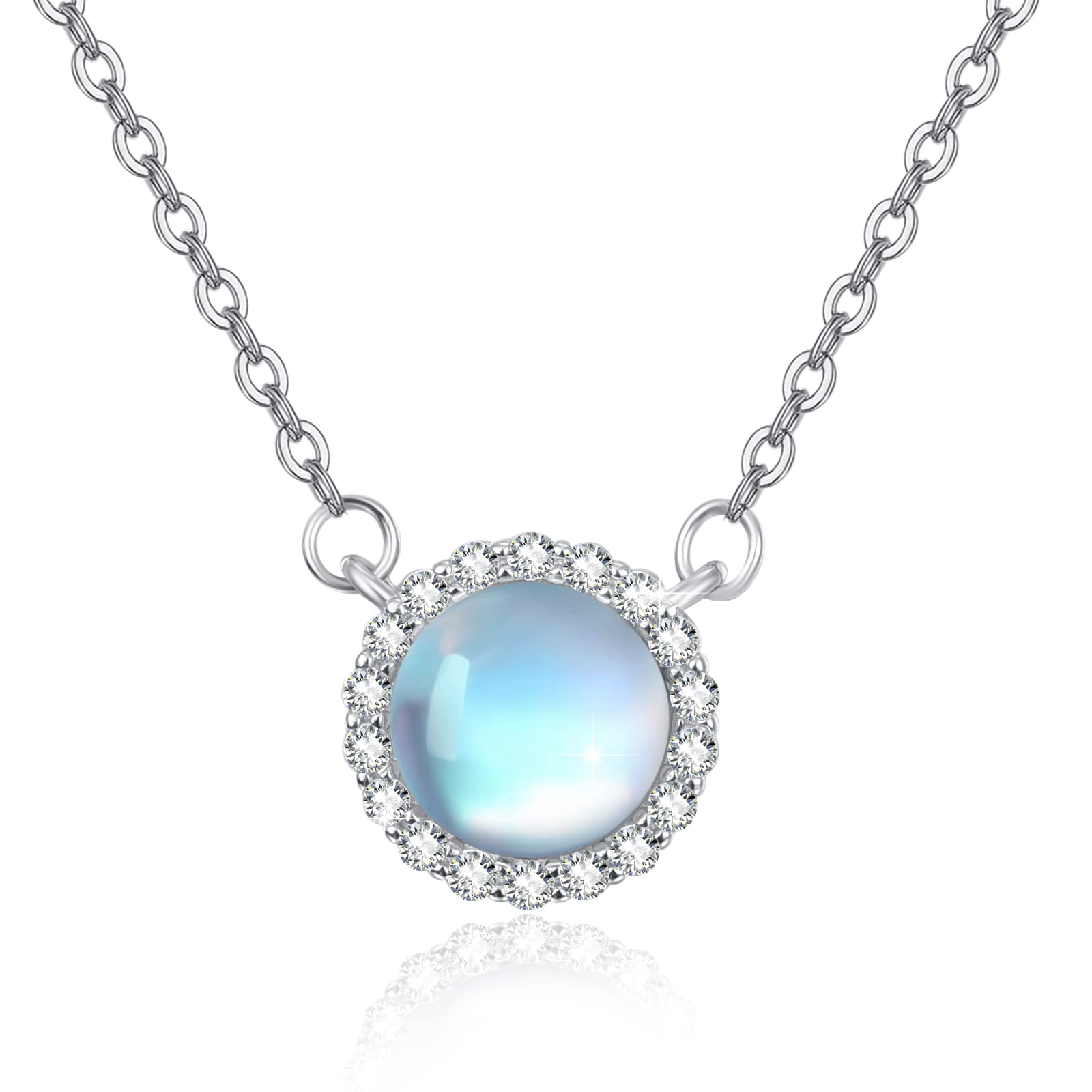 JFASHOP Moonstone Necklace for Women 925 Sterling Silver Rainbow Moonstone Pendant Necklaces Moonstone Jewellery Valentines Gifts for Girls Kids