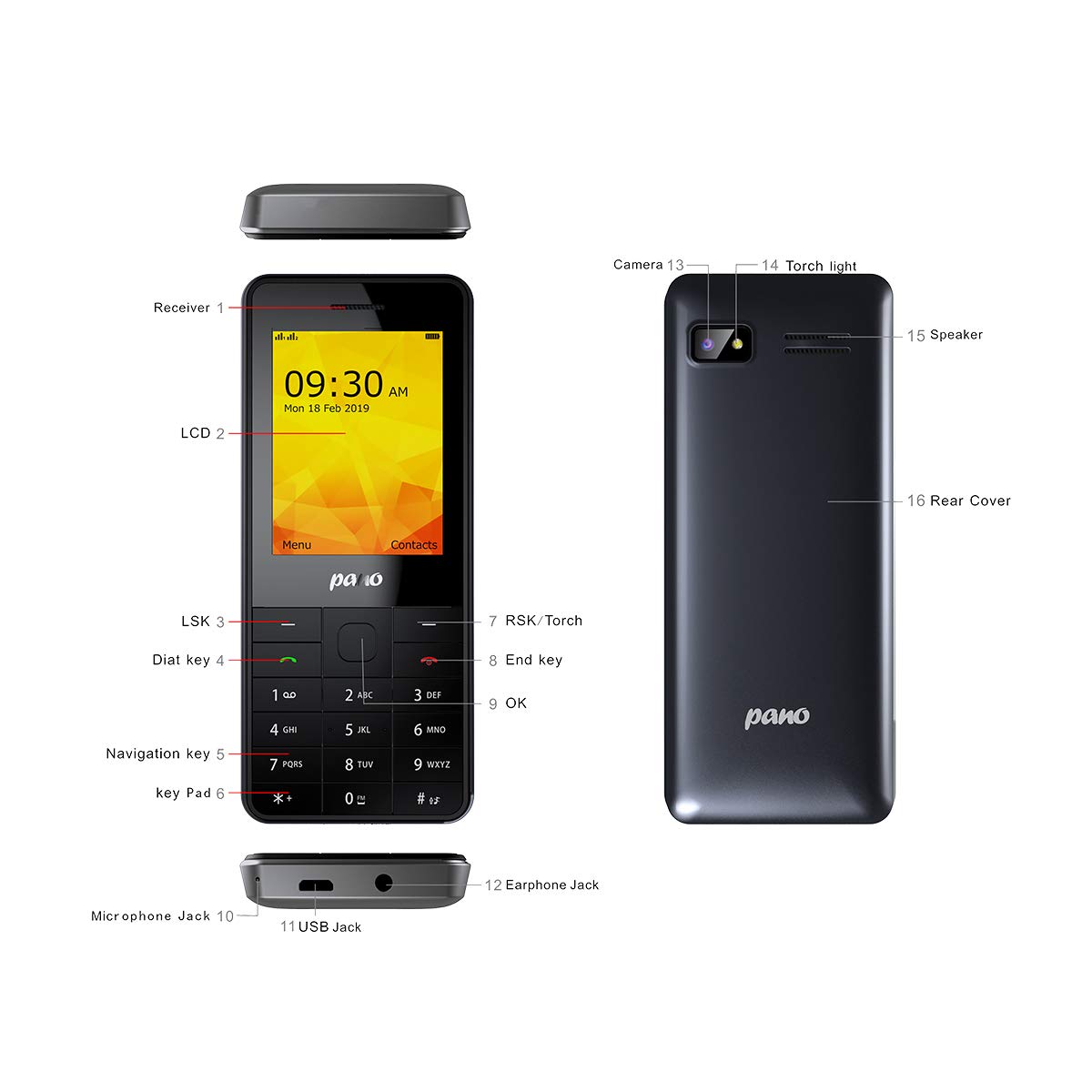 P501 Telefono cellulare GSM sbloccato, telefono con doppia SIM, telefono cellulare di base 2G, telefono con tastiera da 2,4 pollici, 32Mb 32Mb, fotocamera da 0,3 MP (501 Nero Grigio)