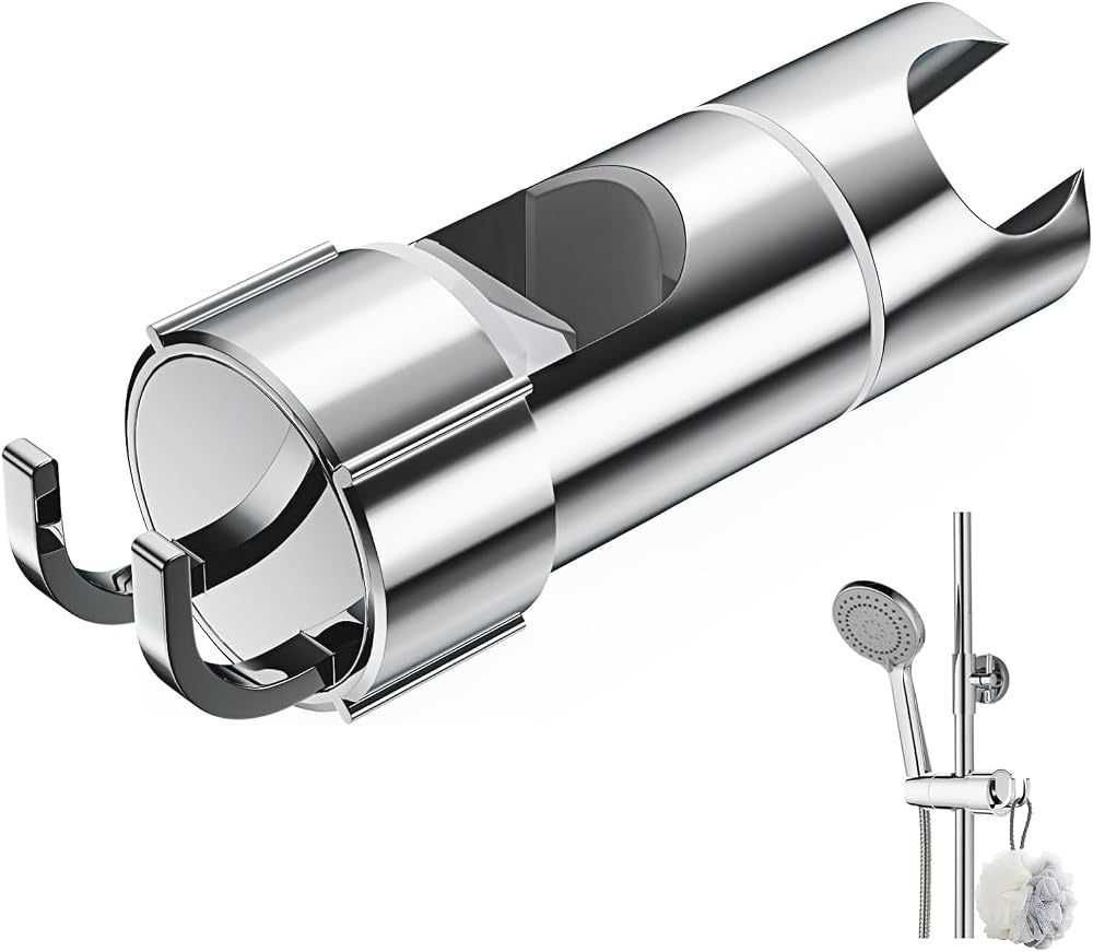 Alyvisun Shower Head Holder with 2 Hooks Chrome Adjustable 16-27mm