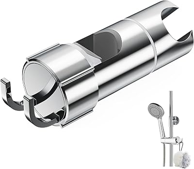 Alyvisun Shower Head Holder with 2 Hooks Chrome Adjustable 16-27mm