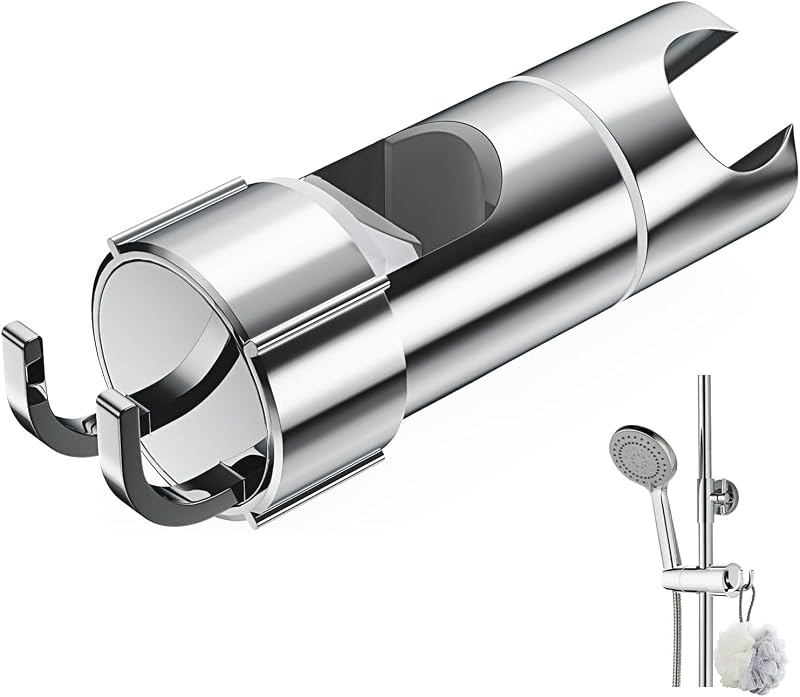 Alyvisun Shower Head Holder with 2 Hooks Chrome Adjustable 16-27mm