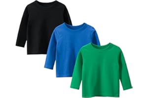 AMMENGBEI Toddler Boys Cotton T-Shirts,Baby Long Sleeve Solid Crewneck Tees Basic Top