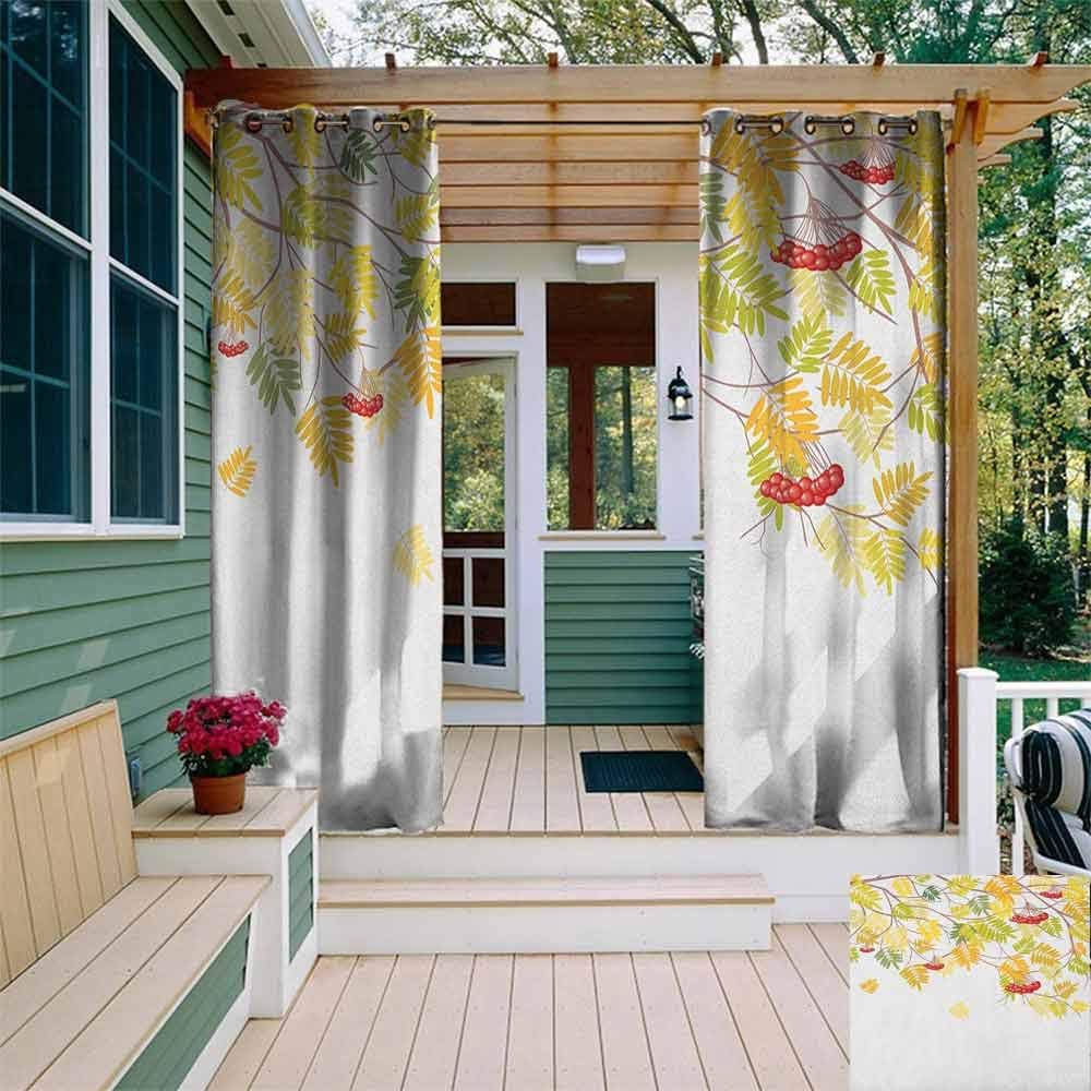 Outdoor Blackout curtain Colorful Autumn Season Theme Vivid Rowan Tree with Fruits and Dried Leaves Graphic Insulated with Grommet Curtains for Bedroom W108x108L Multicolor