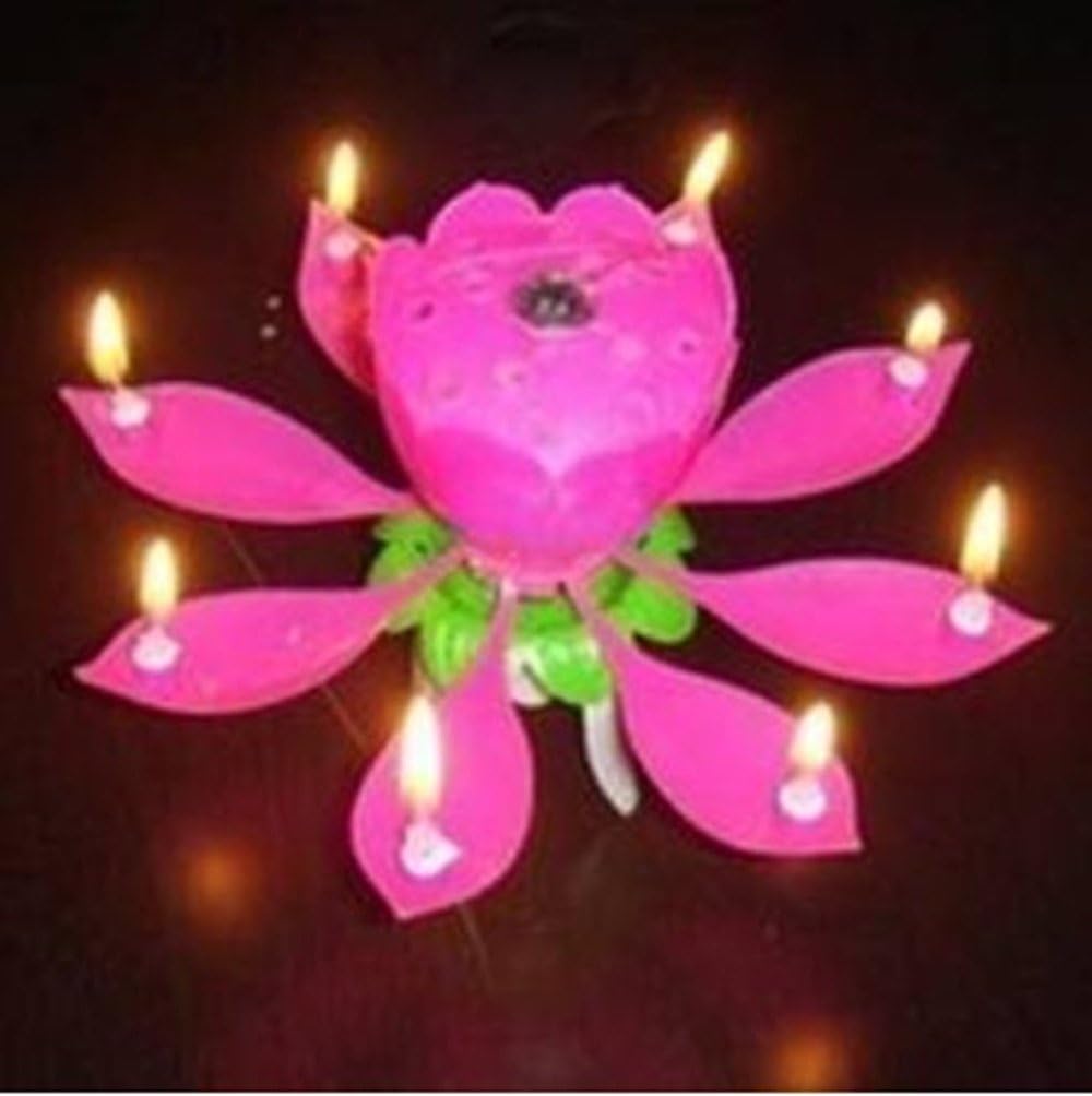 JUYOUvip Birthday Candle Blooming Lotus Candles Musical Lotus Rotating 1Pack Pink