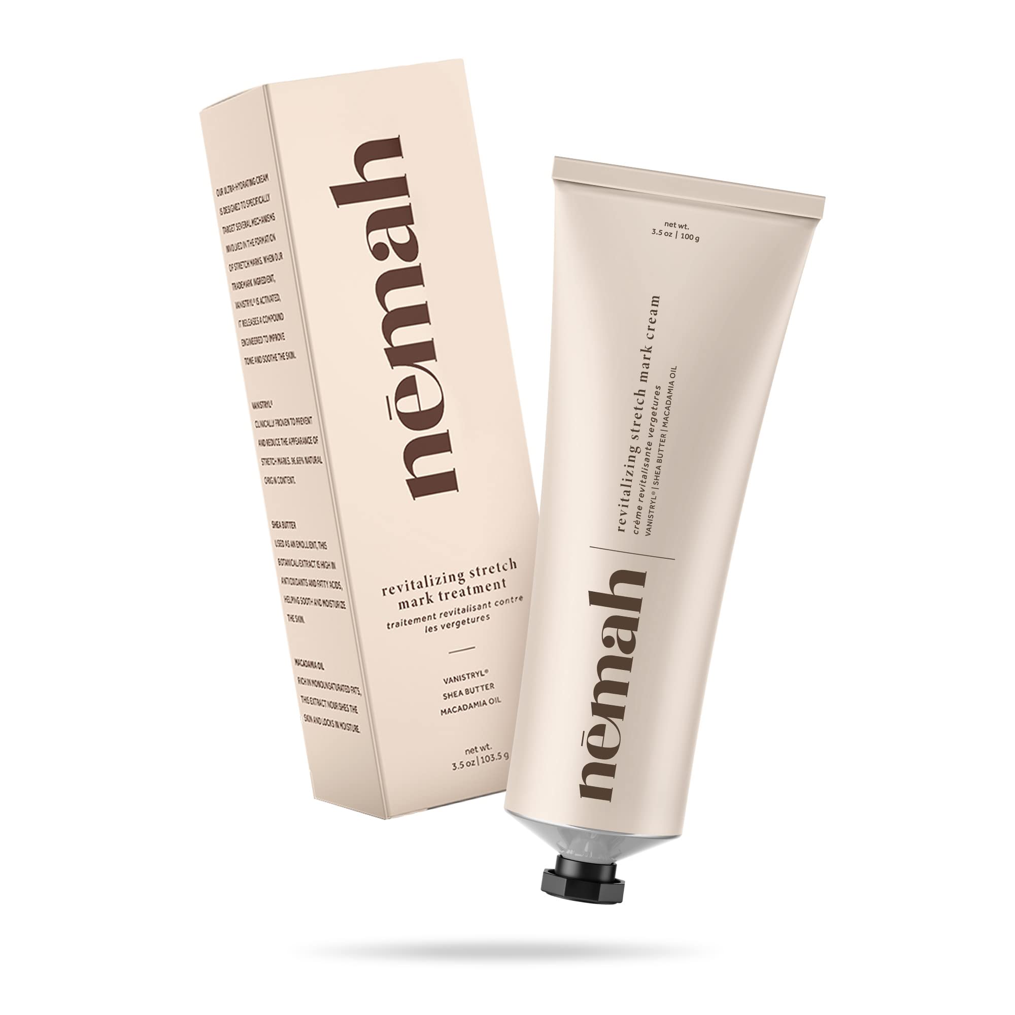 Nemah - Stretch Mark Cream for Pregnancy - Pregnancy Stretch Mark Prevention & Reduction, Postpartum Stretch Mark Cream with Vanistryl, Shea Butter, & Macadamia Oil - Vegan & Cruelty-Free - 3.5 oz.