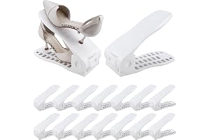 HOMOKUS Shoe Slots Organizer,16 Pack Adjustable Shoe Stackers,Double Layer Shoe Rack Holder,Four Position Flexible Adujstable Shoe Storage Slot for Closet Organization,Entryway (White)