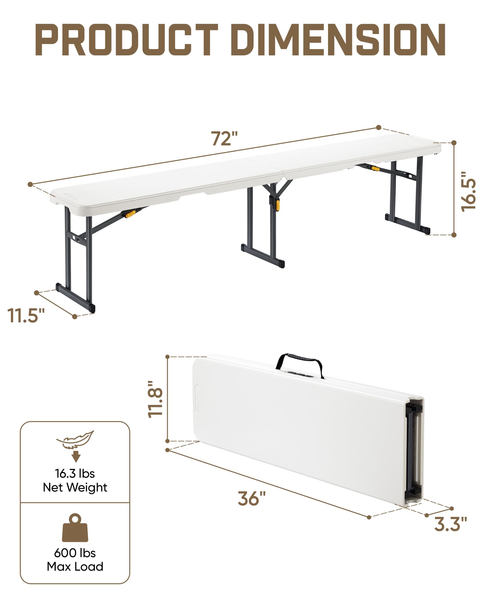 FanttikOutdoor 6ft Plastic Folding Bench with Safety Lock Carrying Handle, Portable Indoor Outdoor Bench for Party, Dining, Camping, Garden, Soccer Activities, No Assembly, 1 Pack, White Zeta I6 Pro