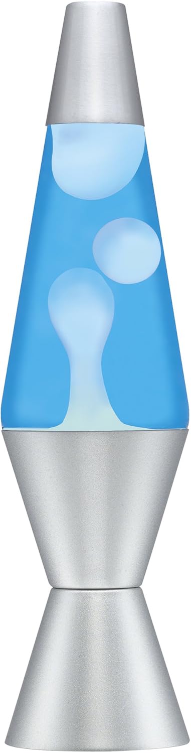 lava the original 14 5 inch silver base lamp with white wax in blue liquid