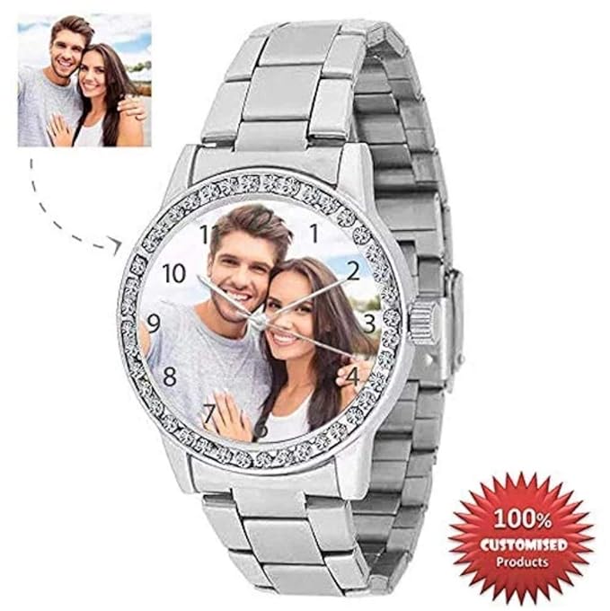 HHI Personalized Customized Photo Watch with Stainless Steel Analogue Multicolour Women's Watchband