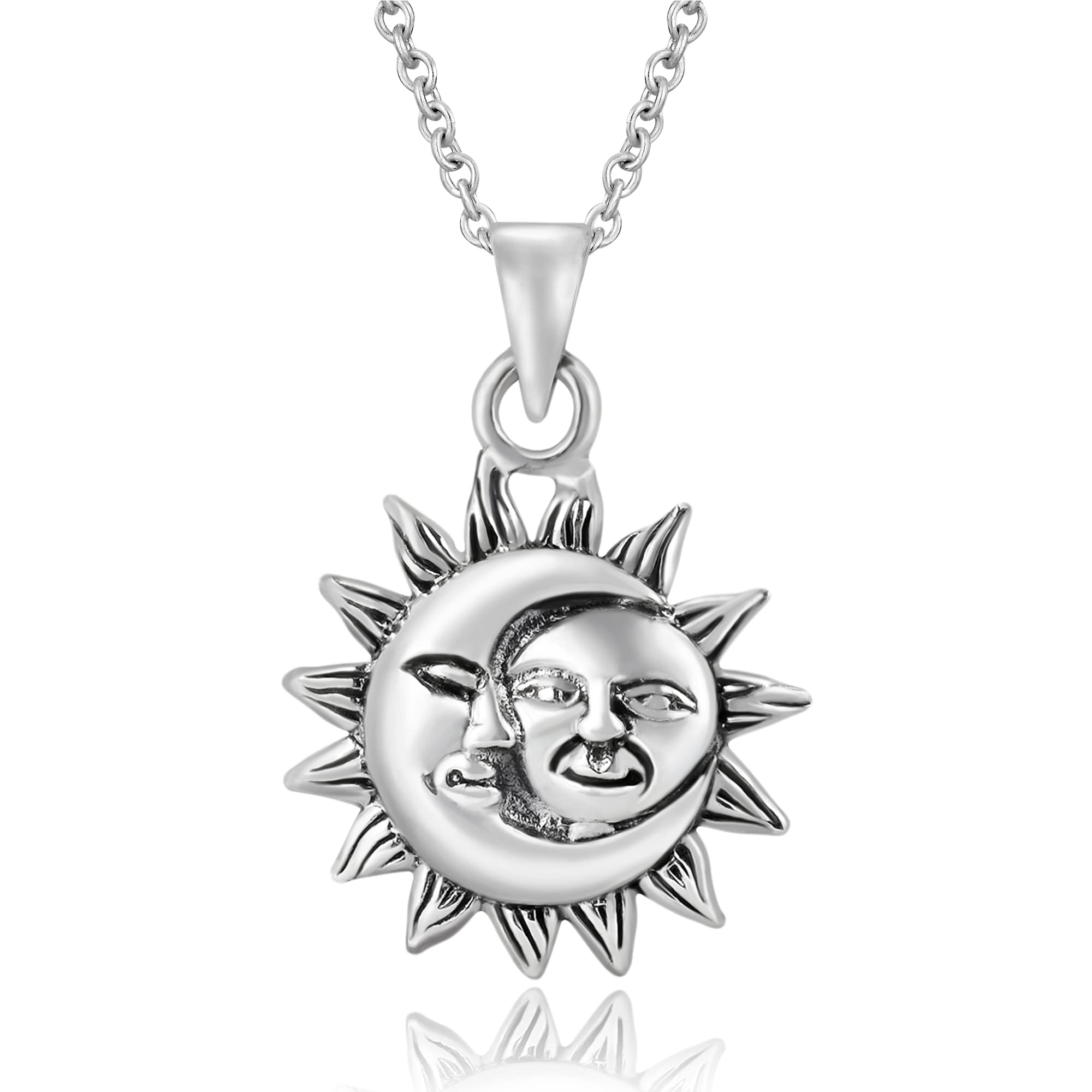 AeraVida Glinting Celestial Sun And Moon .925 Sterling Silver Pendant Necklace