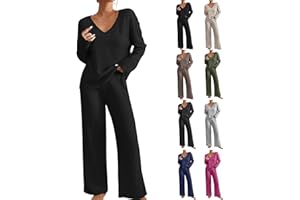 TIGENA 2 Piece Outfits for Women Knit Sweater Long Sleeve Crewneck Tops and Wide Leg Pants 2024 Ribbed Fall Lounge Set
