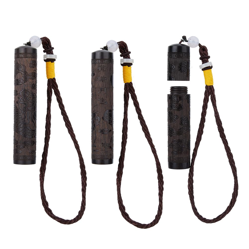 SUPERFINDINGS 3Pcs 3 Styles Carving Needle Case Sewing Needles Holder with Tether Wood Toothpick Holders Sewing Storage Case Needle Tube Keeper Container for Sewing Supplies Storage 252~278mm