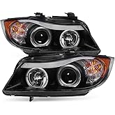 ACANII - For [Halogen Model] 2006-2008 BMW E90 3-Series Sedan LED Halo Black Projector Headlights Headlamps Assembly