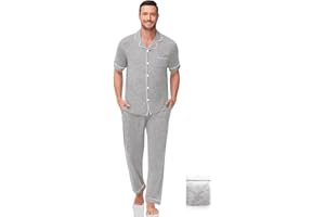 YOPUGEE Men Pajamas Set Two Pieces Short Sleeve Sleepwear Button Down Loungewear Set Soft Modal Pj Set with Pockets