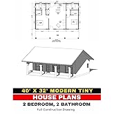 40' x 32' Modern Tiny House plan set: 2 Bedroom & 2 Bathroom: With all construction details