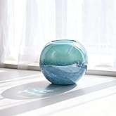 7.1" Teal Glass Vase for Flowers, Hand Blown Gradient Decorative Vase for Home Decor, Centerpiece, Dining Table, Shelf, Mante