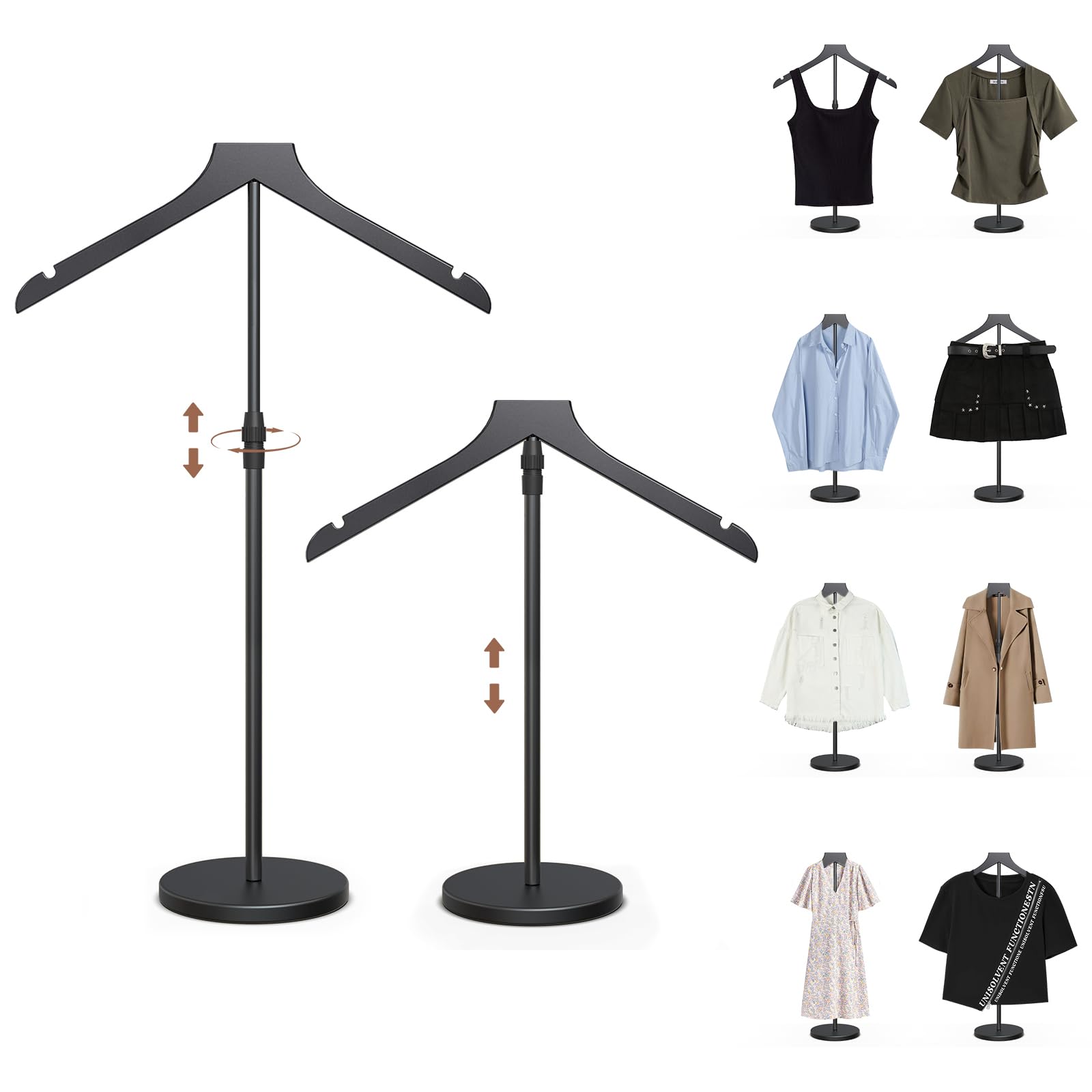 Photo 1 of 2 Pack Shirt Display Stand, 18-34 Inch Height Adjustable Mannequin Torso for Vendors Shop, More Stable Dress Form Mannequin Stand Clothes Rack, T Shirt Display Holder Jacket Coat Hanger, Black