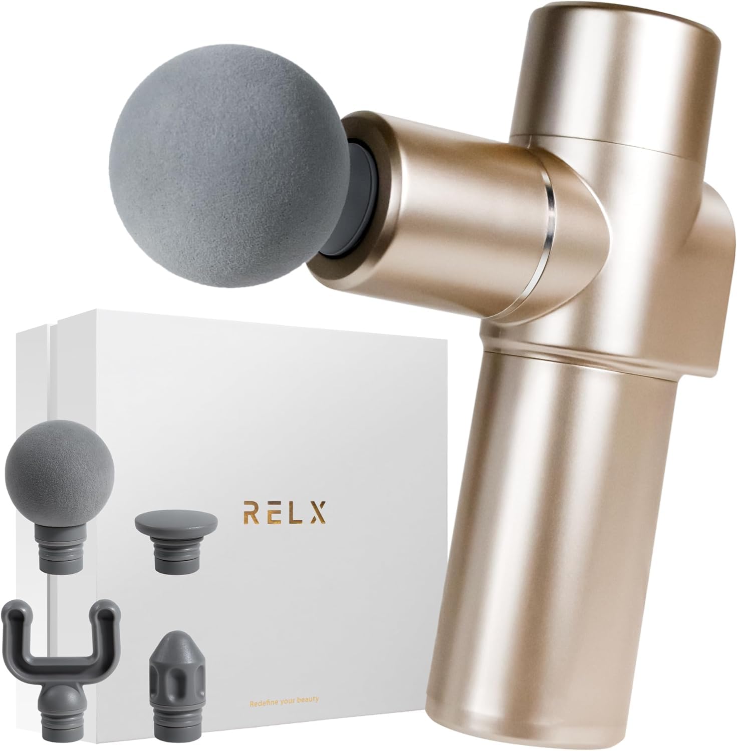 (整体院長監修) RELX 筋膜リリースガン トータルボディケア MINI 敬老の日 (日本企業企画) 超軽量320g 20段階強力振動 筋膜 リリースガン ボディケア ハンディガン 静音 4種類アタッチメント プレゼント ギフト シャンパンゴールド商品画像