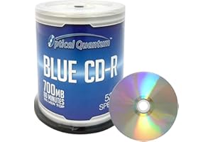 Optical Quantum Blue AZO CD-R 700MB 52X Shiny Silver Top Blank Recordable Media Disc - 100pk Cake Box, 100 Discs