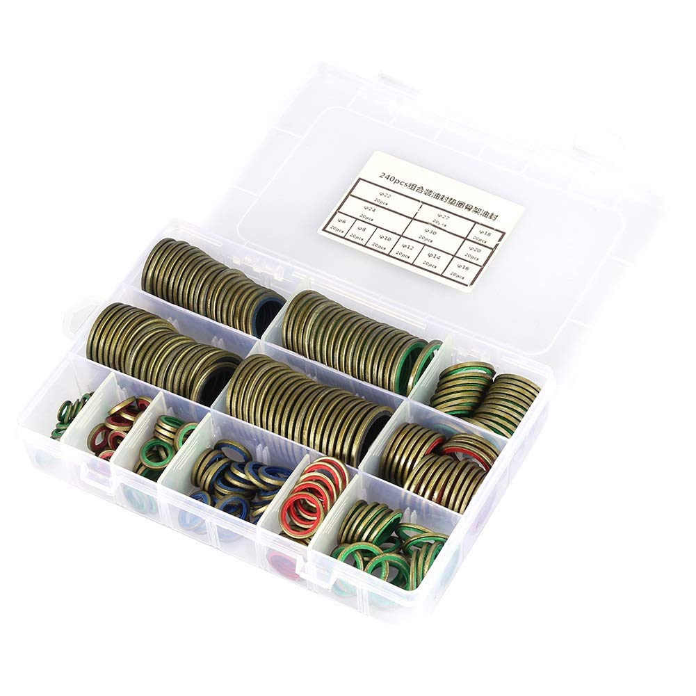 Sealing Ring - 6/8/10/12/14/16/18/20/22/24/27/30mm Metal Rubber Sealing Oil Ring Drain Plug Gasket Set(240pcs/pack)