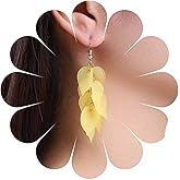 Erimberate Bohemian Flower Leaf Dangle Earrings White Flower Drop Earrings Acrylic Flower Petal Stacking Earrings Long Leaf Chandelier Earrings Jewelry for Women Gifts