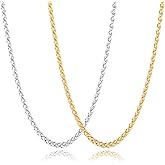 Garysiom 2 Pcs Chains for Men, 4mm Stainless Steel Silver Tone Gold or Black Wheat Necklace Chain for Men Women, 16, 20, 24, 28, 32 Inch