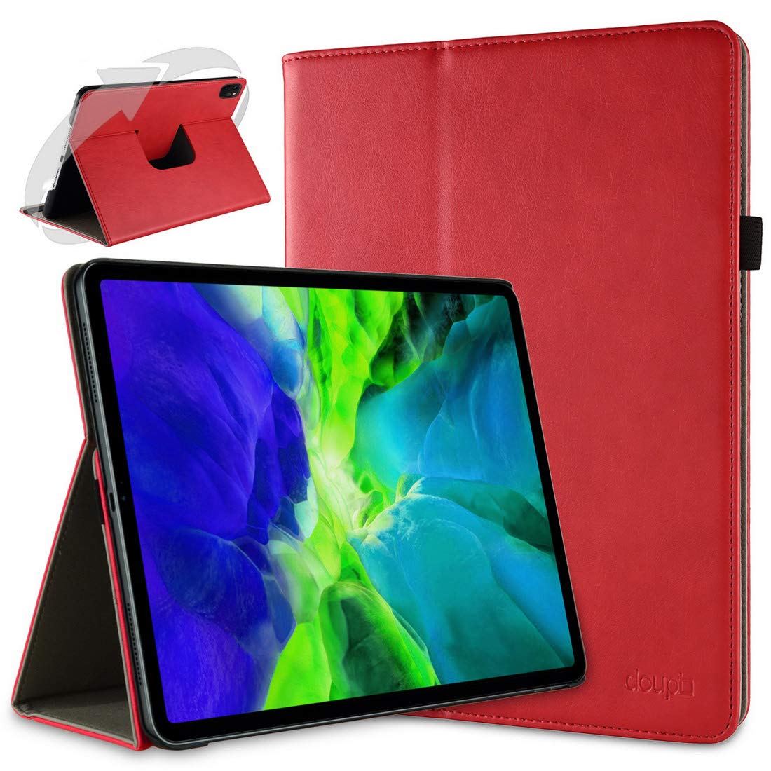 doupi Smart Flip Cover for iPad Pro 11 inch (2. Gen.) 2020, Deluxe Protective Case with Sleep/Wake Function 360 Degree Rotatable Stand Screen Protector, Red — image 1
