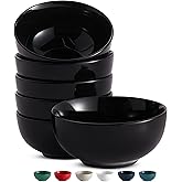 KooK Soup Bowls, Cereal Bowl, Ceramic, Bowls for Kitchen, Microwave, Dishwasher and Freezer Safe, Porcelain Dishes for Pasta, Salad, Oatmeal, Deep Interior, 20 oz, Set of 6, (Black)