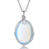 XIANNVXI Healing Crystal Necklace Wire Wrapped Oval Stone Gemstone Pendant Necklaces Natural Spiritual Reiki Witchcraft Quartz Jewelry for Women