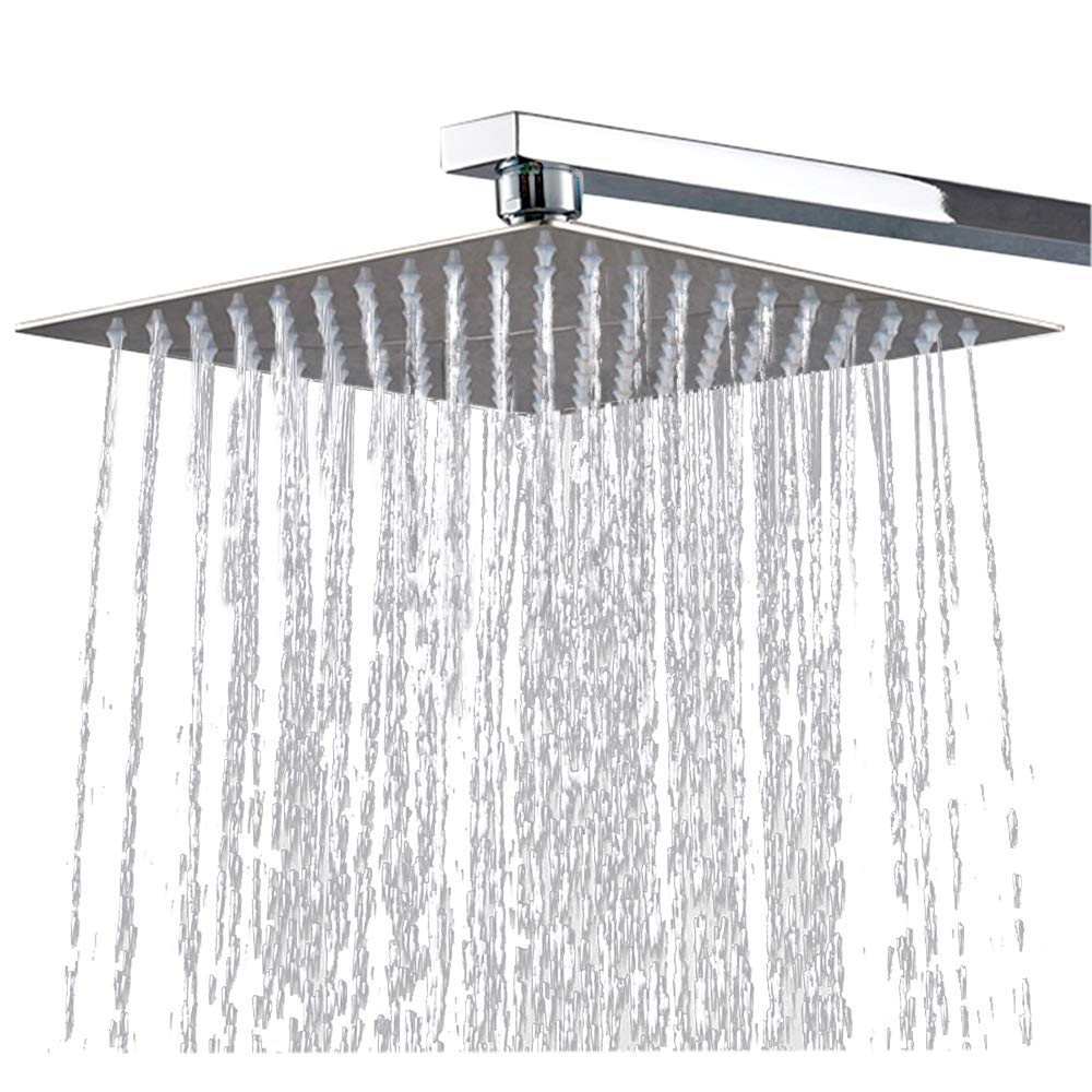 SupKonXi Rain Shower Head, Large 304 Stainless Steel High Flow Ultra Thin Pressure Enhancing Design with Silicone Nozzle, Clog , Leak Proof