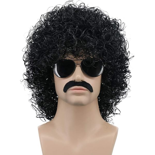 Perruque Afro Rock Années 70-80 - Noire, Bouclée, Longueur 34 Cm, Bonnet Réglable, Pour Déguisement - 6