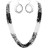 Bocar Long Multiple Row Handmade Mix Color Beaded Statement Necklace Women(NK-10647)