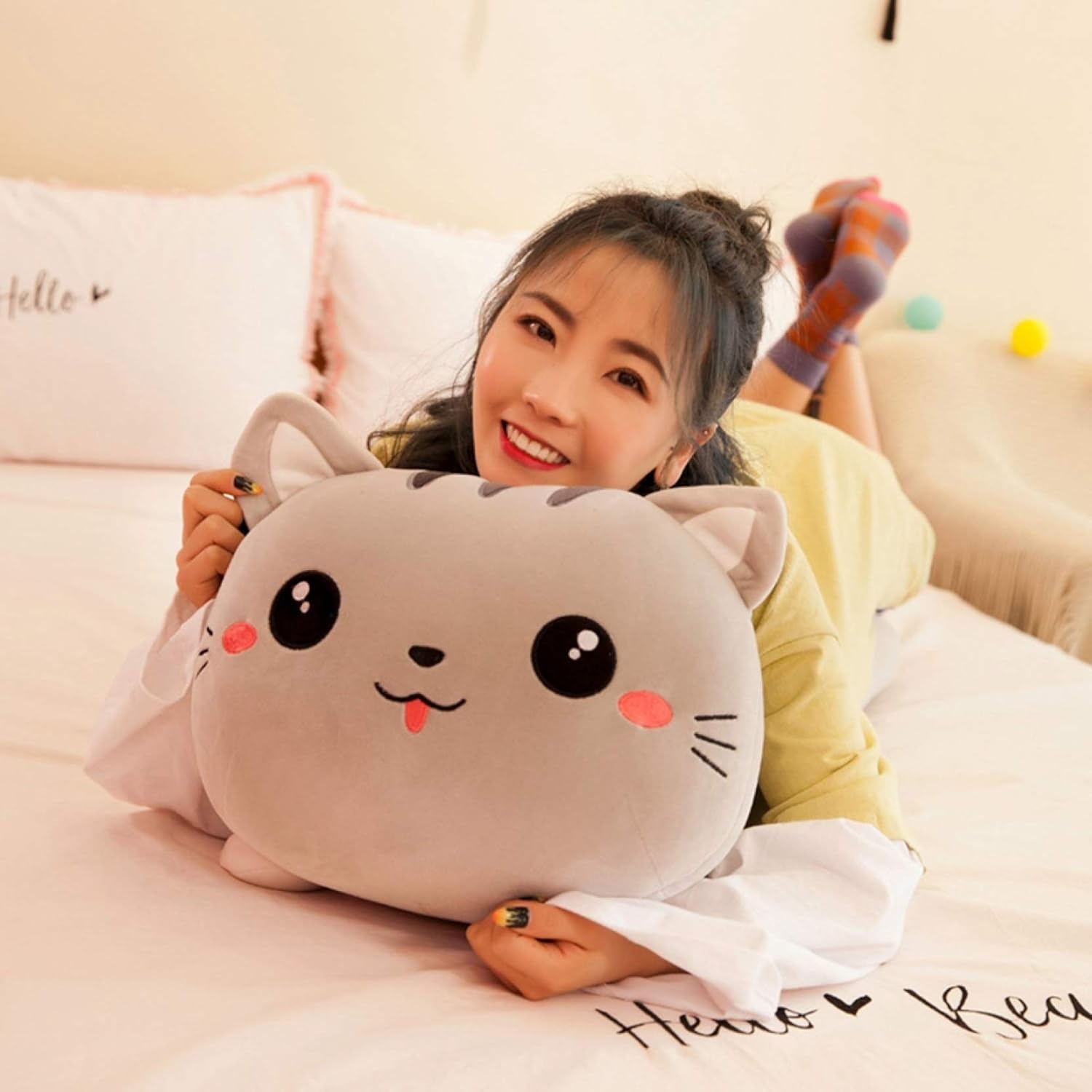 Amazon 可愛い ハスキー 猫 ぬいぐるみ カラー 柔らかい 筒型 まくら クッション ベッドルーム インテリア 添い寝枕 もちもち 彼女へ 抱きまくら 癒し 大きい 横向き 子供 飾り お昼寝 オフィス用 130cm 抱き枕 贈り物 アニマルクッション 抱き枕 オンライン通販