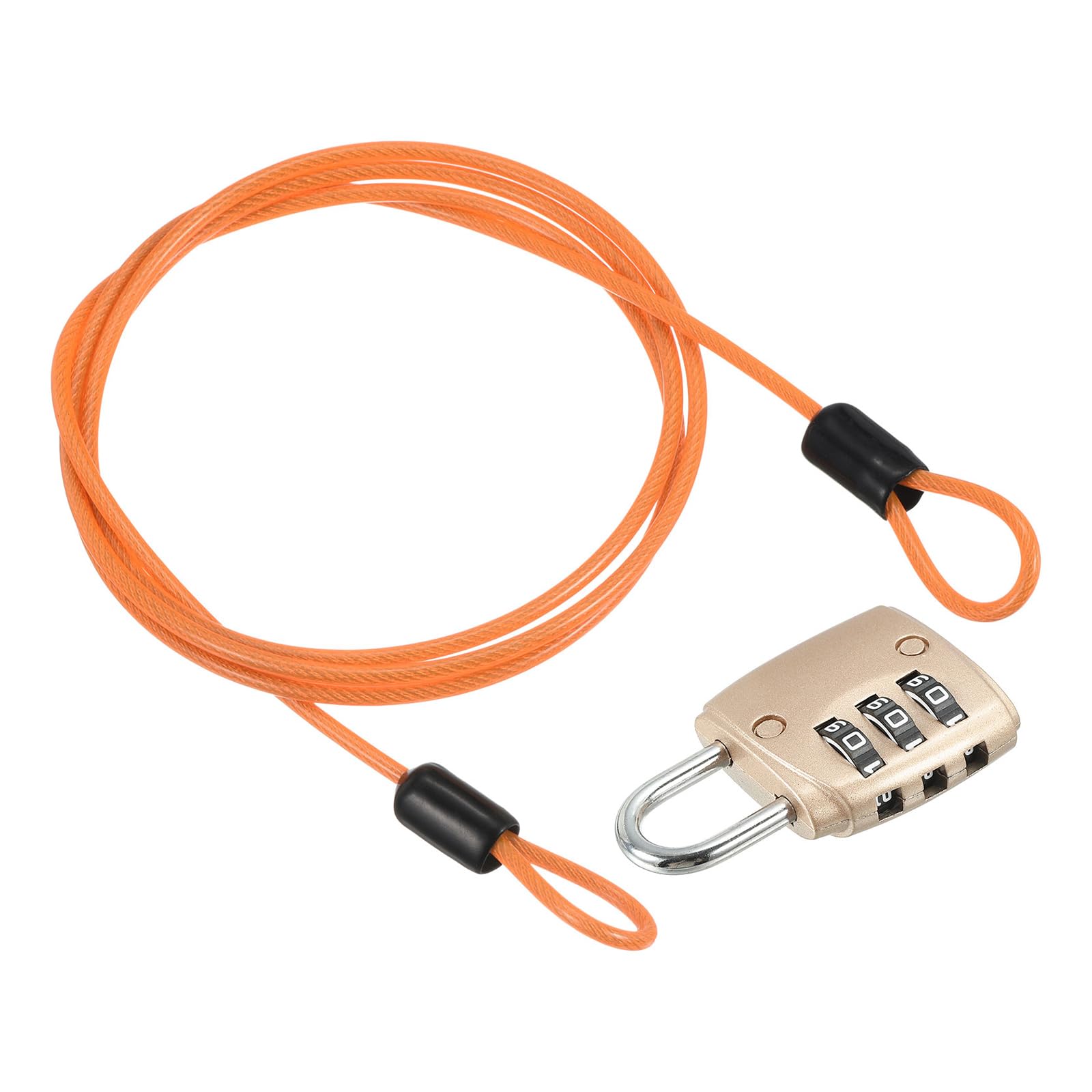 PATIKIL Security Steel Cable with 3 Digit Combination Lock, 3.3Ft/1M Coated Safety Wire Rope Double Loop Padlock for Outdoor Travel Luggage, Gold