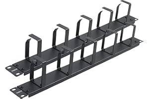RIVECO 1U 5 D Ring Cable Management for Racks & Cabinets Wire Managing Cable Raceway 19" Rack Mount 2PCS Black