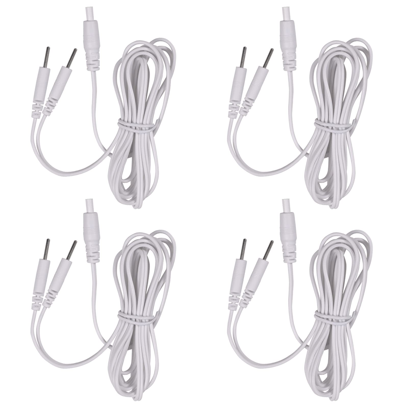 LiteTour 4-Pack TENS Lead Wires Premium Electrode Cables for TENS Units - 4mm Plug to 2mm Pin - 63 Inches Length