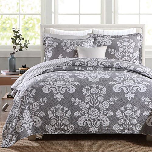 Amazon Com Gray Floral Wreath Pattern 100 Cotton 3 Piece