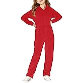 rrhss Girls Onesie Pajamas Kids Zip Up Hooded Flannel Blanket Sleeper with Pockets 5-14 Years