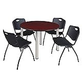 Kee 48" Round Breakroom Table- Mahogany/ Chrome & 4