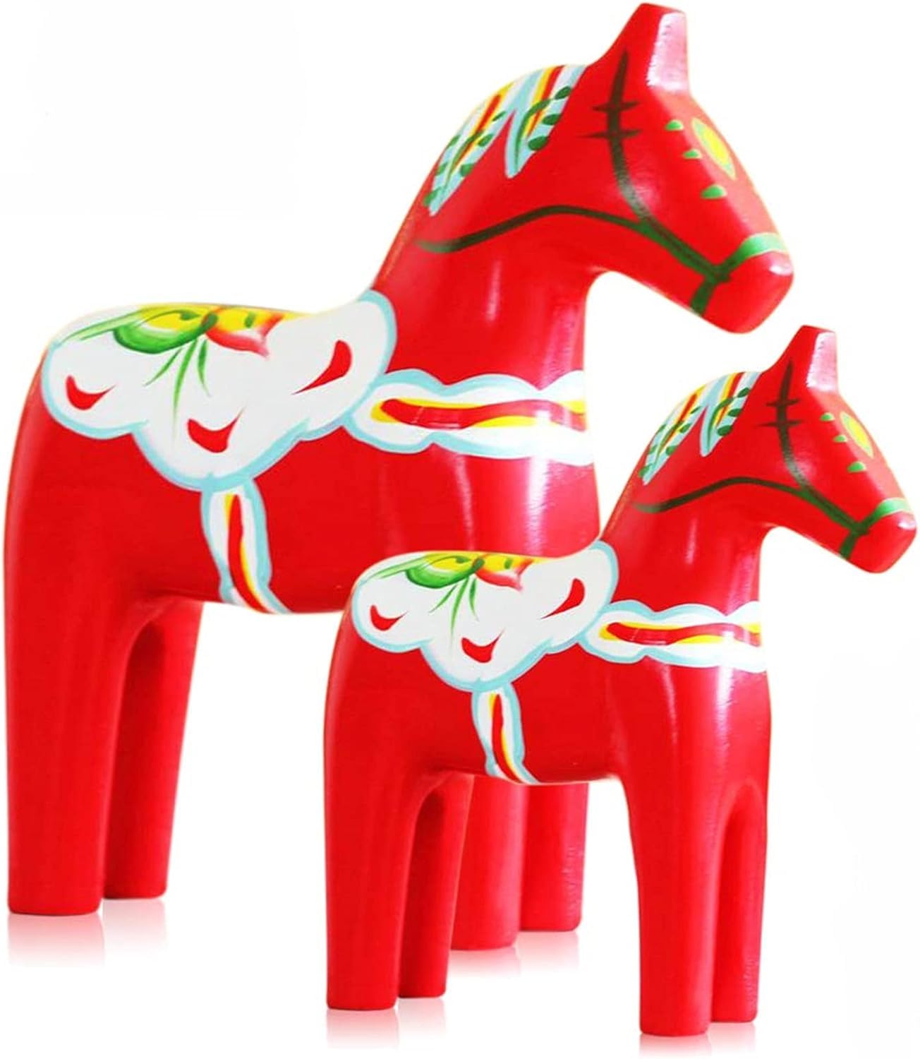 Luqeeg Wooden Swedish Dala Horse, 1Pair Swedish Wooden Dala Horse Figurine, Hand Painted Red Dalecarlian Horse Ornament Classical Handicraft for Home Christmas Decoration Gift