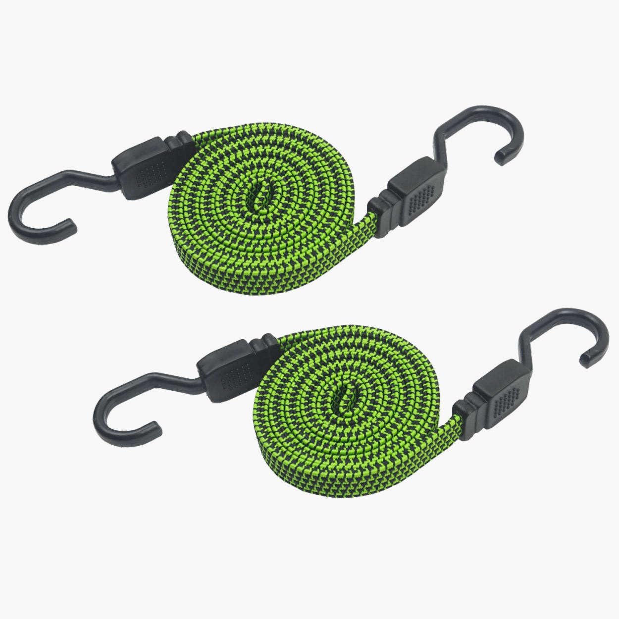 Lomo Flat Bungee cords - Green 2M - Pair Bikerack Car Luggage Camping Bushcraft Kayaking