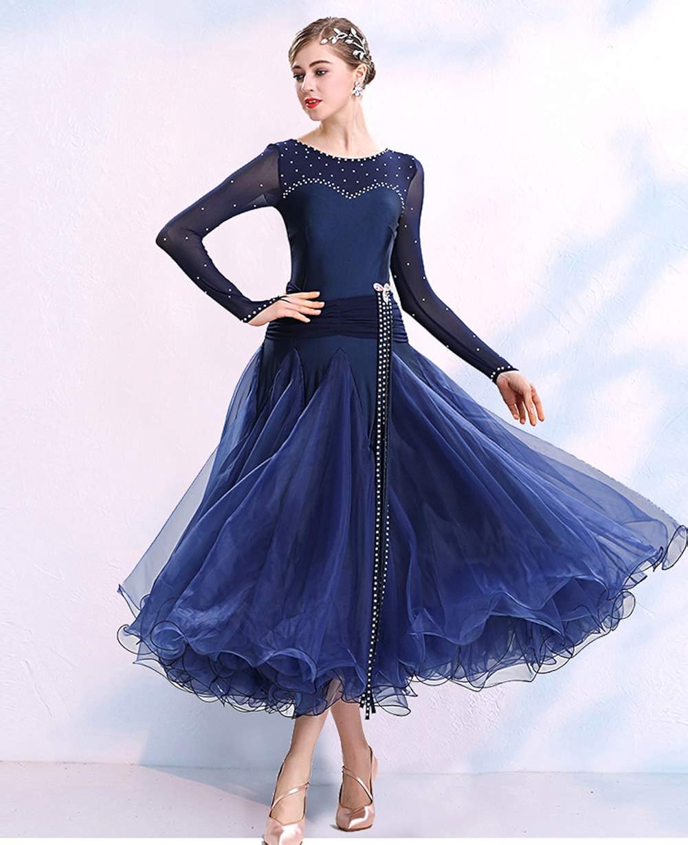 NAKOKOU Ballroom Dance Women Dress Competition Big Swing Collar Ballroom Dance Dress Formal: Clothing